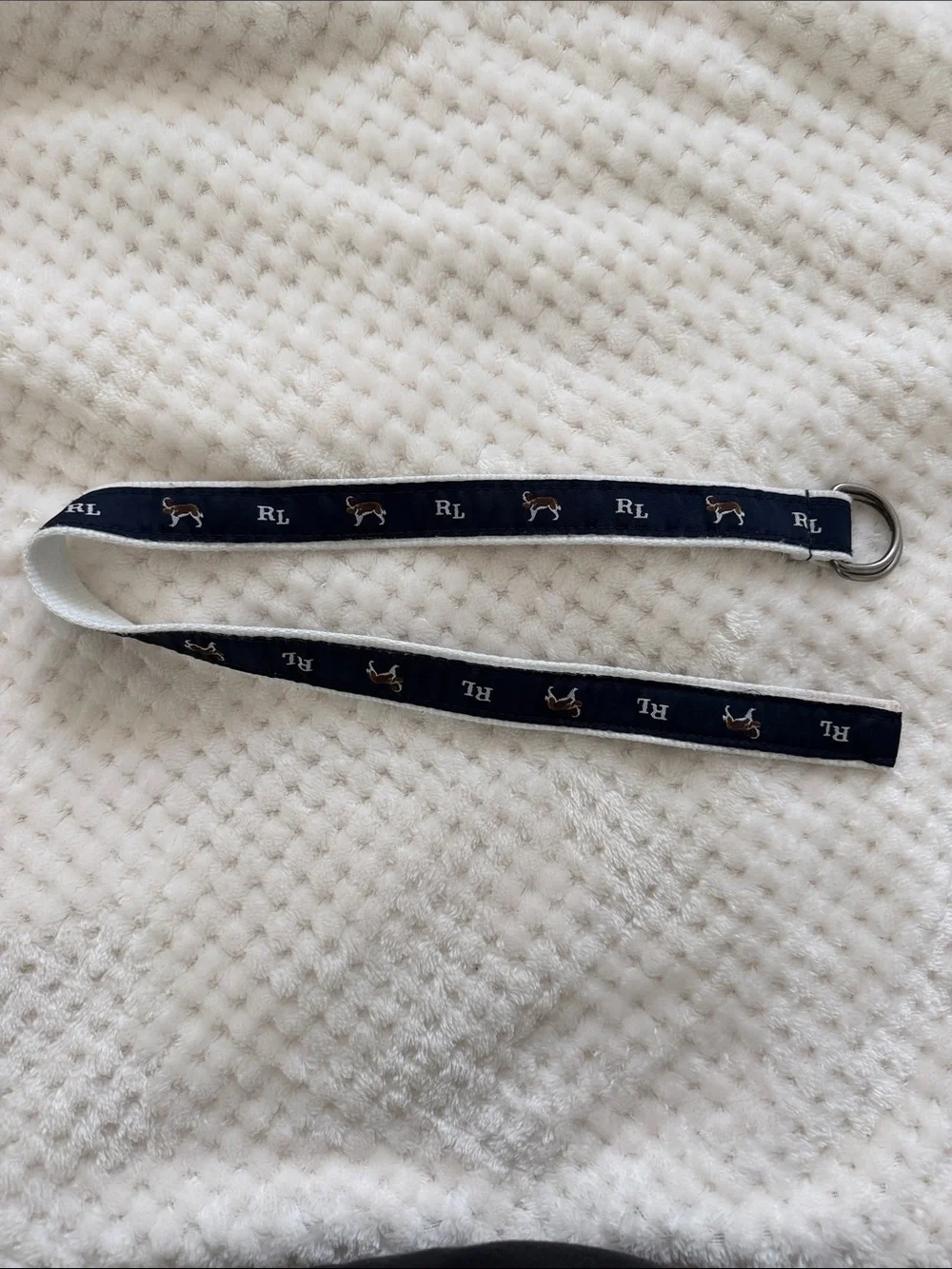 Ralph Lauren Navy Ribbon Belt with Dog & RL Motif - 18 month old size